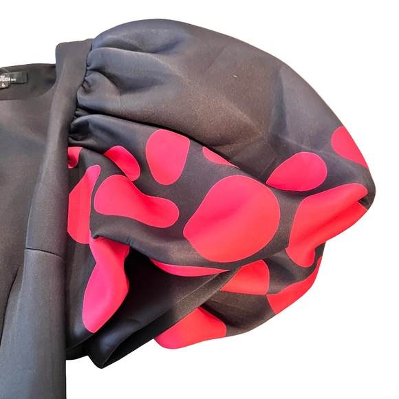 #A103  For Her NYC Black Vintage  Fuchsia Polka Dot Puff Sleeve Dress NWT M - Picture 3 of 10